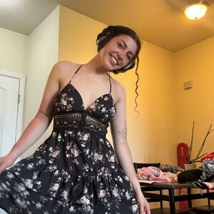 Source Unknown Black and White Halter Mini Dress